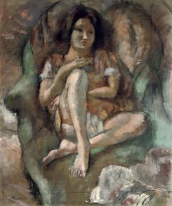 肘掛け椅子の少女;肘掛け椅子の少女、1922 作： Jules Pascin