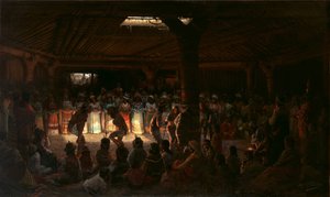1878年、カリフォルニア州クリアレイクの地下大振りでダンス。 作： Jules Tavernier