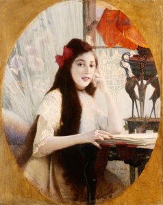 デスクでの少女の肖像画、1904 作： Jules Verdier