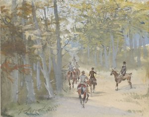 騎手のいる森の風景 作： Jules baron Finot