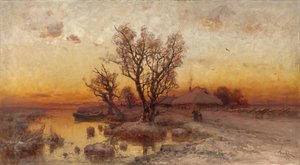 1915年にウクライナのハムレットに沈む夕日