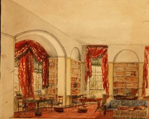 Aynhoeの図書館のサイドビュー 作： Julia Cartwright