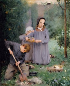 鳥を埋める子供たち、1878年。 作： Julian Alden Weir