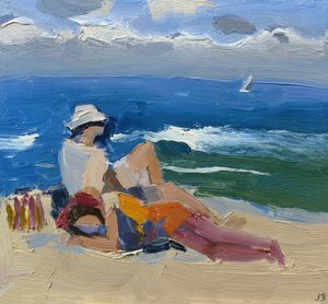 海沿いの人物、セントアイブス（船内の油） 作： Julian Bailey