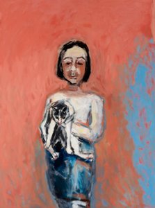 猫を連れた少女, 2000 （キャンバスに油彩） 作： ジュリーヒーロー