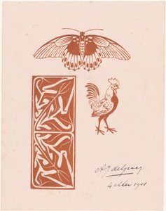蝶、鶏、葉の作品 作： Julie de Graag (signed by artist)