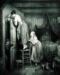 アルフォンス・レオン・ノエル（1807-84）が彫った「罰せられるノージー・パーカー」（版画） 作： Julien (after) Vallou de Villeneuve