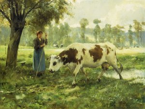 牧草地で牛 作： Julien Dupre