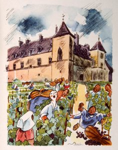 フランスのブドウ園。 1944年。ジュリアン・パヴィルによるイラスト