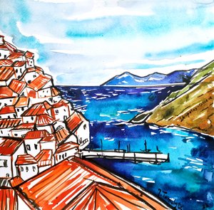 活気あふれるギリシャの海岸沿いの村 作： Julija Belickienė