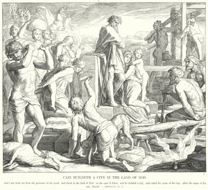 カインはノドの国に町を作った（彫刻 作： Julius (after) Schnorr von Carolsfeld