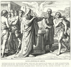 サムエルに油を注がれたダビデ（彫刻 作： Julius (after) Schnorr von Carolsfeld