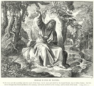 イライジャはカラスに食べられている（彫刻 作： Julius (after) Schnorr von Carolsfeld
