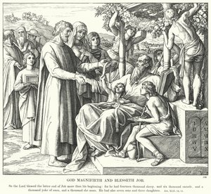 神はヨブを讃え、祝福される（彫刻 作： Julius (after) Schnorr von Carolsfeld