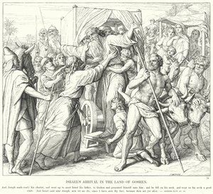 イスラエルがゴシェンの地に到着した時の様子（彫刻 作： Julius (after) Schnorr von Carolsfeld