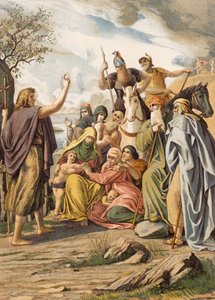 荒野で説教する洗礼者ヨハネ（カラーリトグラフ） 作： Julius (after) Schnorr von Carolsfeld