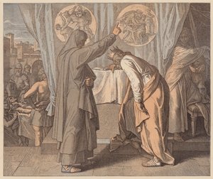ナタンとダビデ、サムエル記下12章7節（彩色版画） 作： Julius (after) Schnorr von Carolsfeld