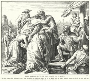 エペソの長老たちと別れるパウロ（彫刻 作： Julius (after) Schnorr von Carolsfeld