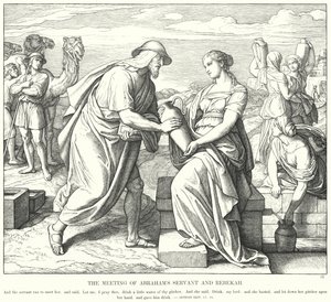 アブラハムのしもべとリベカの出会い（エングレービング 作： Julius (after) Schnorr von Carolsfeld