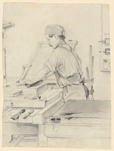 平版印刷機で働く自画像 作： Julius Adam the Elder
