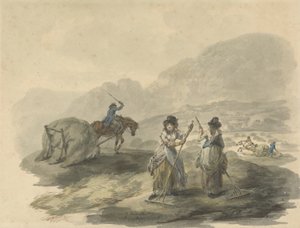 干し草、1792（紙の上のグラファイトの上にトイレとペンとインク） 作： Julius Caesar Ibbetson