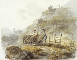 マルウィド近郊の丘から泥炭を採取する方法 1792年頃 （紙に水彩、インク、鉛筆） 作： Julius Caesar Ibbetson