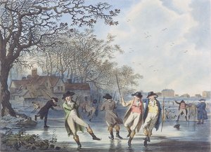 冬のアミューズメント：堀のある家からのハイドパークの眺め、1787年（アクアチント） 作： Julius Caesar Ibbetson