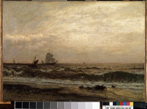 Ships on the sea（シップス オン ザ シー）。 ユリウス・フリードリッヒ・ルンゲ (1843-1922) の絵画。 キャンバスに油彩、58.5 x 83.5 cm 作： Julius Friedrich Runge