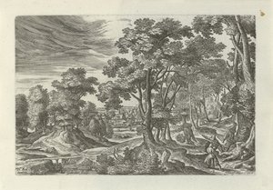 旅行者の強盗のある風景 良きサマリア人のたとえ話のある風景（シリーズタイトル） 作： Julius Goltzius