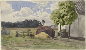牧草地の農場のための木の山 作： Julius Jacobus van de Sande Bakhuyzen