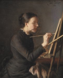 画家のアグネス・ポールセン、画家の妹、イーゼルの前 作： Julius Paulsen