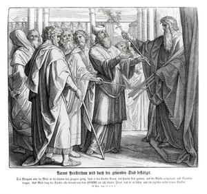 アーロンの神権が確認される、民数記 作： Julius Schnorr von Carolsfeld