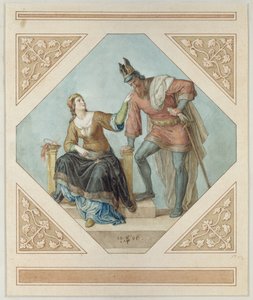 ブランヒルデとハーゲン、リチャードワーグナー（1813-83）による「ニーベルンゲン」のイラスト、1846年 作： Julius Schnorr von Carolsfeld
