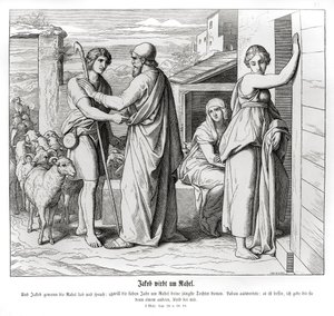 ジェイコブはラバンにレイチェルを妻として求める（創世記 作： Julius Schnorr von Carolsfeld