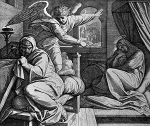 ヨセフはエジプトに逃げるよう警告される 作： Julius Schnorr von Carolsfeld