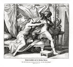 ヨセフはポティファルに嘘をつくことを拒否した（創世記 作： Julius Schnorr von Carolsfeld