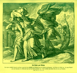 ロトとその家族がソドムから逃げ出す（創世記 作： Julius Schnorr von Carolsfeld