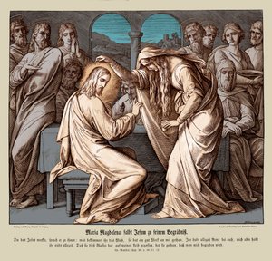 マグダラのマリアがイエスに宣誓する、マタイの福音書 作： Julius Schnorr von Carolsfeld