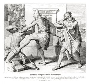 モーセが同胞の虐待を討つ（出エジプト記 作： Julius Schnorr von Carolsfeld