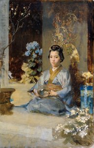 部屋にいる日本人女性