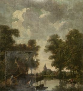 川のあるオランダの風景を描いた壁紙 作： Jurriaan Andriessen (attributed to)
