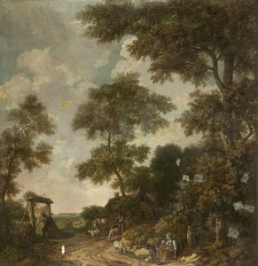 未舗装の道路のあるオランダの風景の壁紙絵画