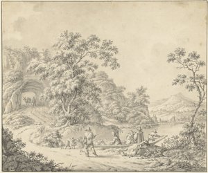 羊飼いが群れを連れているボートのある風景 作： Jurriaan Andriessen (attributed to)