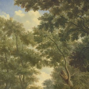 アムステルダムの家Herengracht 524のメインフロアのガーデンルームにある一連の10の壁画の1つであるアルカディアの風景