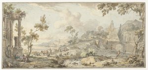 南海岸の風景とピラミッドを描いた室内画のデザイン 作： Jurriaan Andriessen