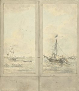 2 つの壁紙面のデザイン: オランダの船のある川 作： Jurriaan Andriessen