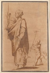 子供と台所用品を運ぶ母親、続いて少年と犬 作： Jusepe de Ribera