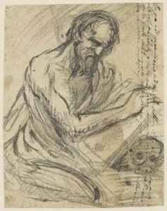 H. ヒエロニムス、頭蓋骨の上にかざして本に書いている 作： Jusepe de Ribera