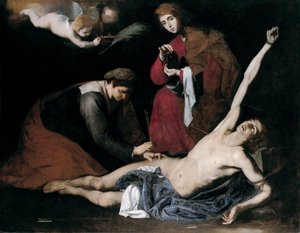 聖女たちによって癒された聖セバスティアヌス 作： Jusepe de Ribera