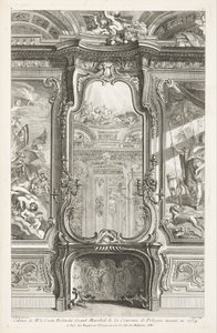 1734年に執行されたポーランド王冠のBielenski大元帥伯爵の内閣。ガラス付きチミネ、両側にサポートパネルと絵画の一部、第1プレート 作： Juste Aurèle Meissonnier